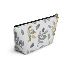 Watercolor Tossed Leaves Accessory Pouch w T-bottom in Gray