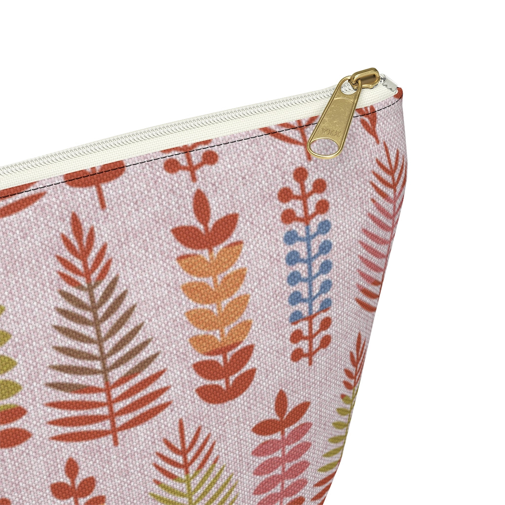 Stamped Leaves Accessory Pouch w T-bottom in Red