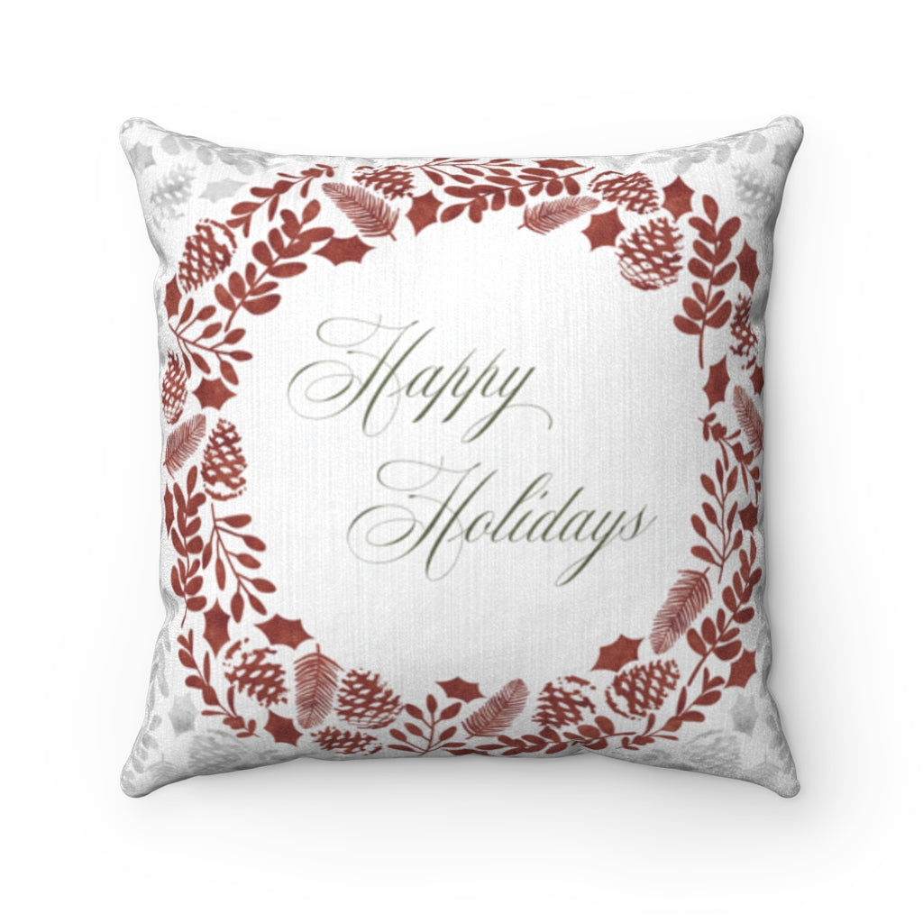 Holiday Wreath Square Throw Pillow in Gray