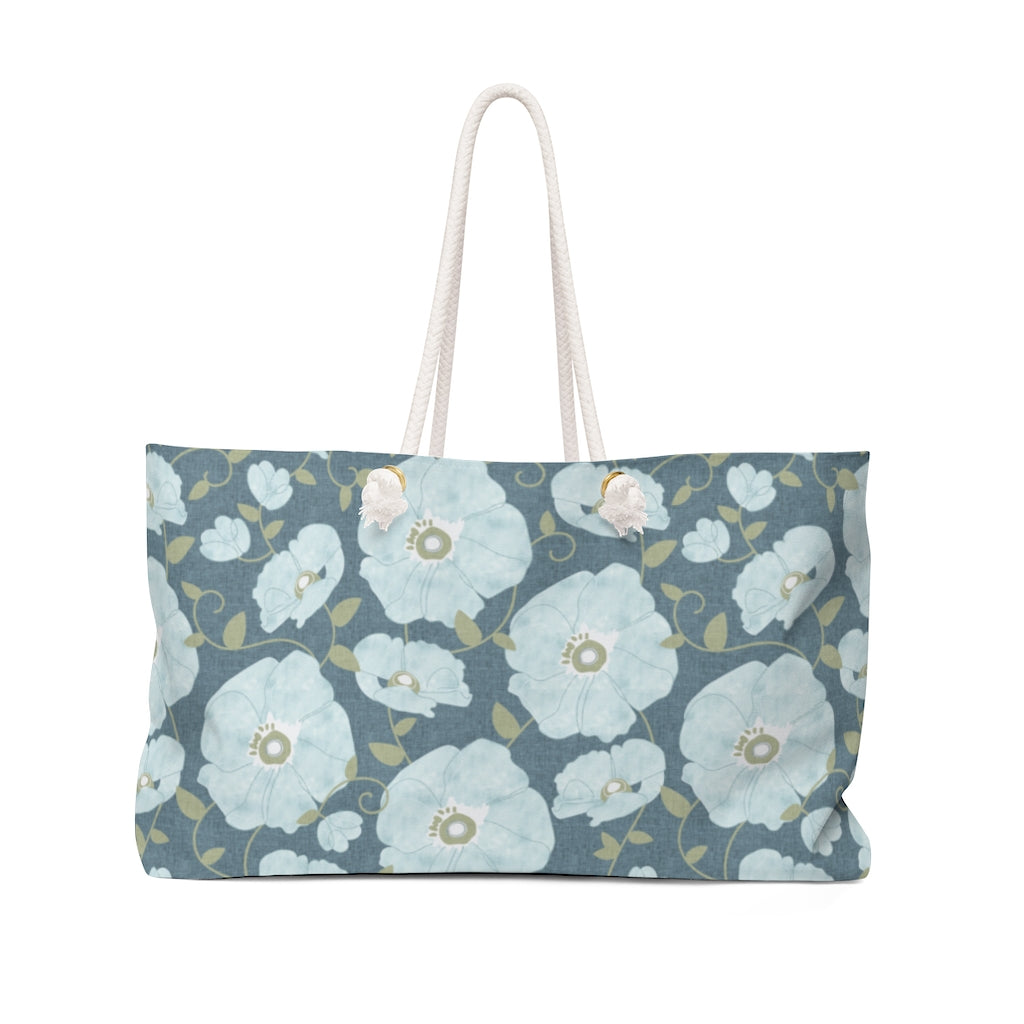 Floral Poppies Weekender Bag in Aqua