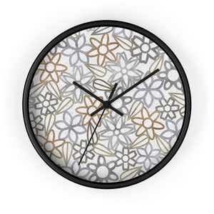 Floral Lace With Leaves Wall Clock in Gray