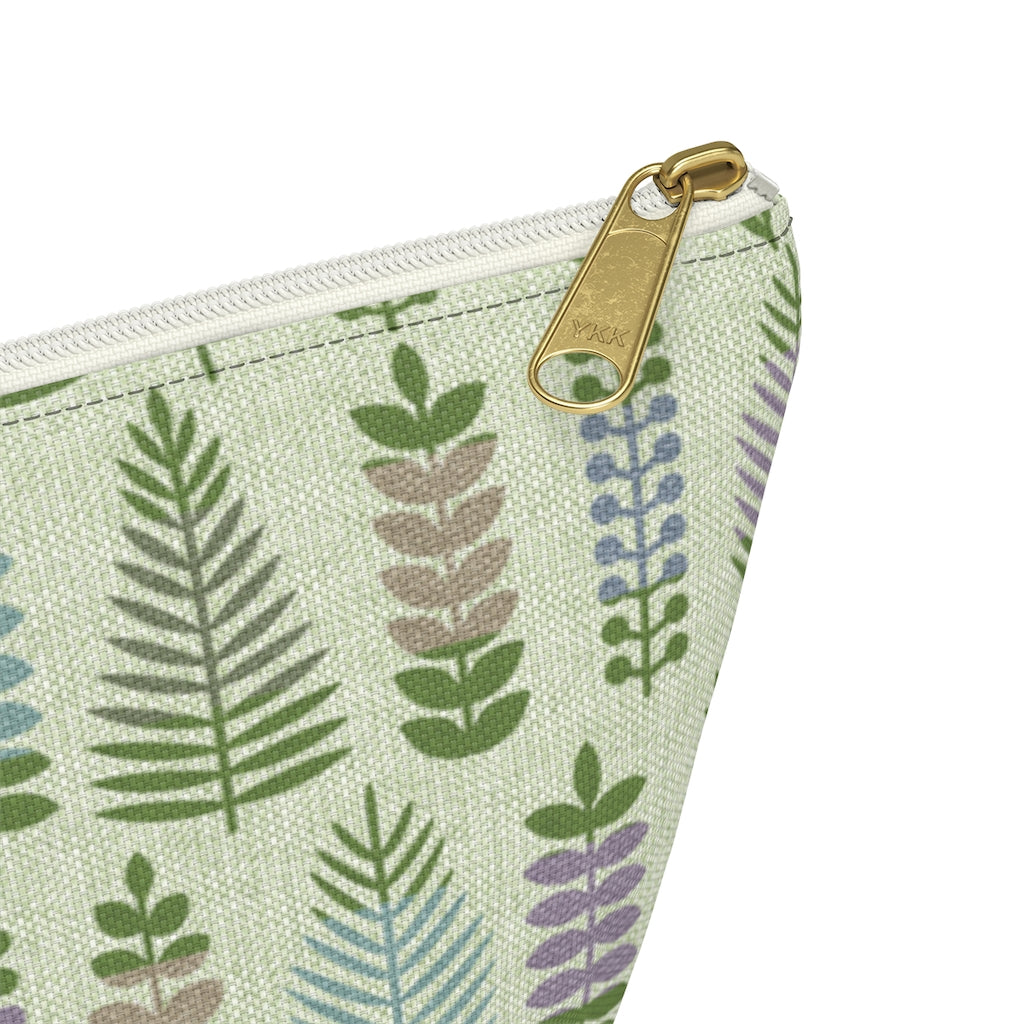 Stamped Leaves Accessory Pouch w T-bottom in Green