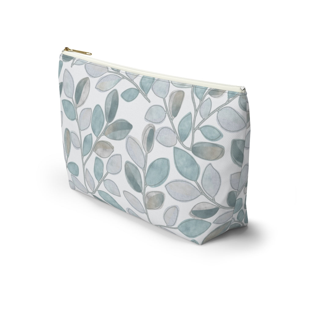 Cherry Plum Leaves Accessory Pouch w T-bottom in Aqua