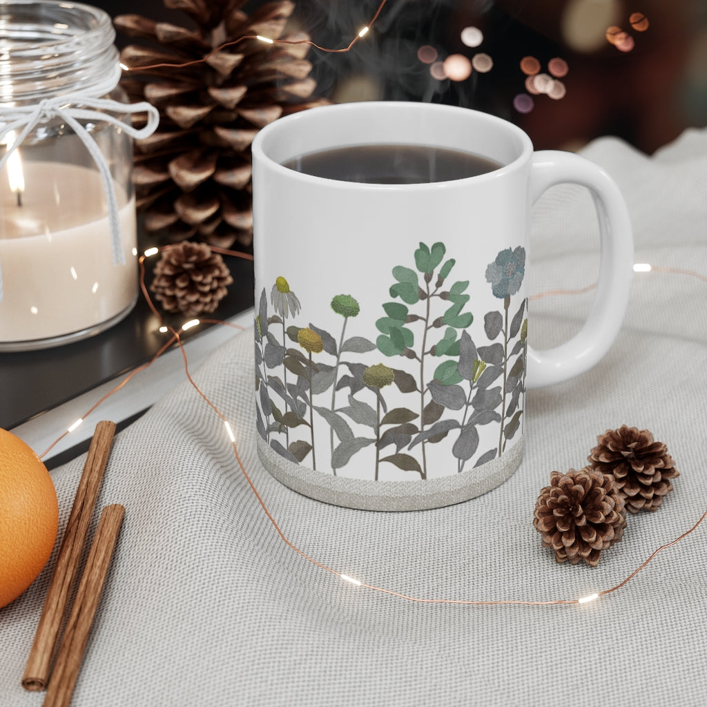Illustrated Flowers Mug in Brown