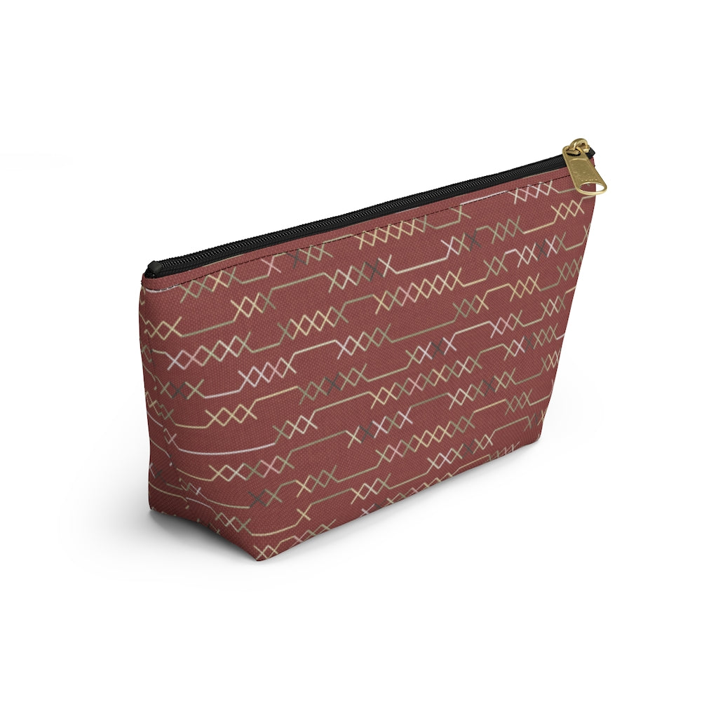 Santa Fe Stitch Accessory Pouch w T-bottom in Red