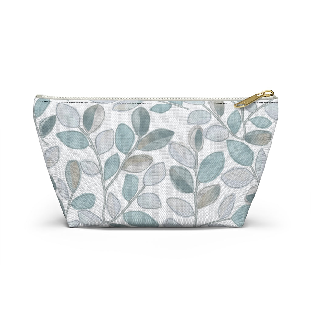 Cherry Plum Leaves Accessory Pouch w T-bottom in Aqua