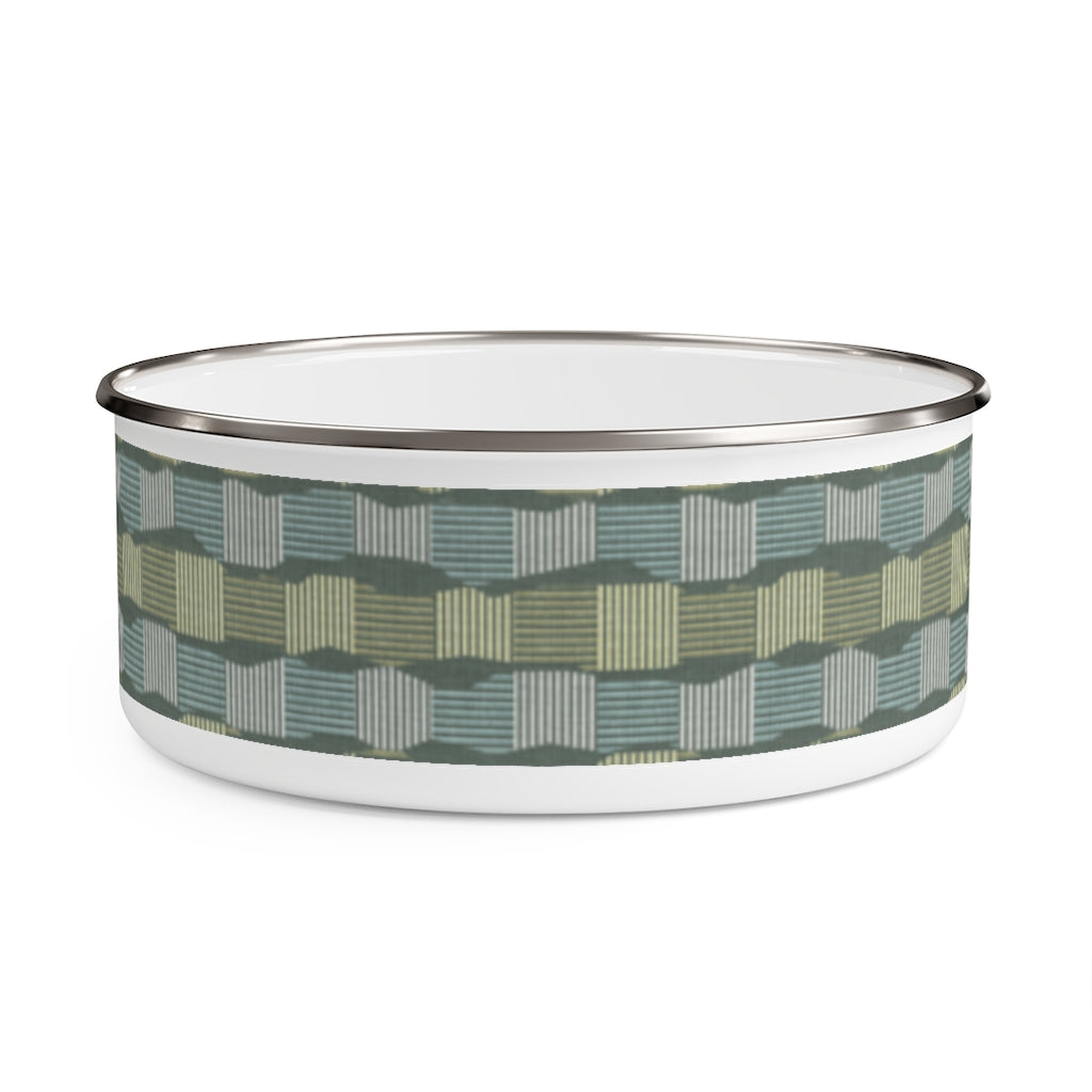 Check Stripe Enamel Bowl in Green