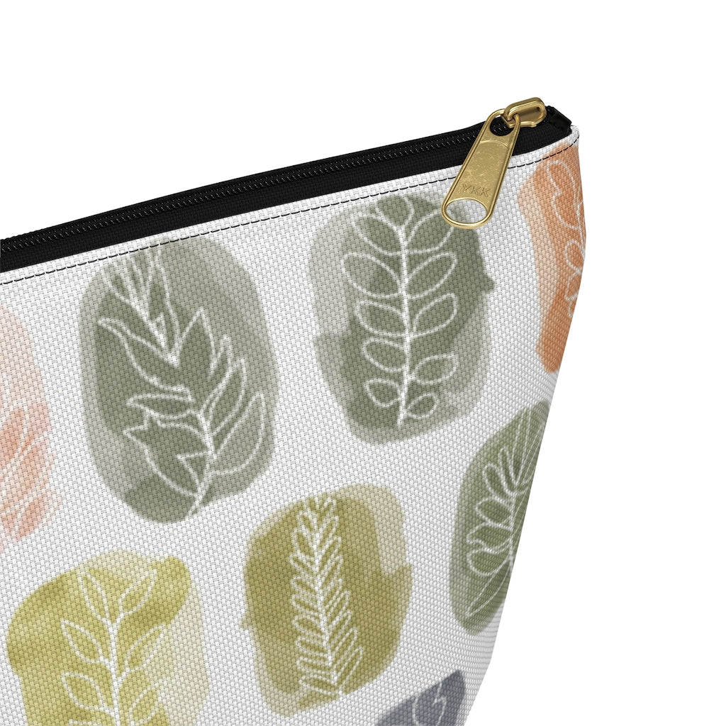 Watercolor Leaf Stamp Accessory Pouch w T-bottom in Green