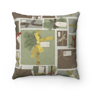 Presents Square Throw Pillow in Brown