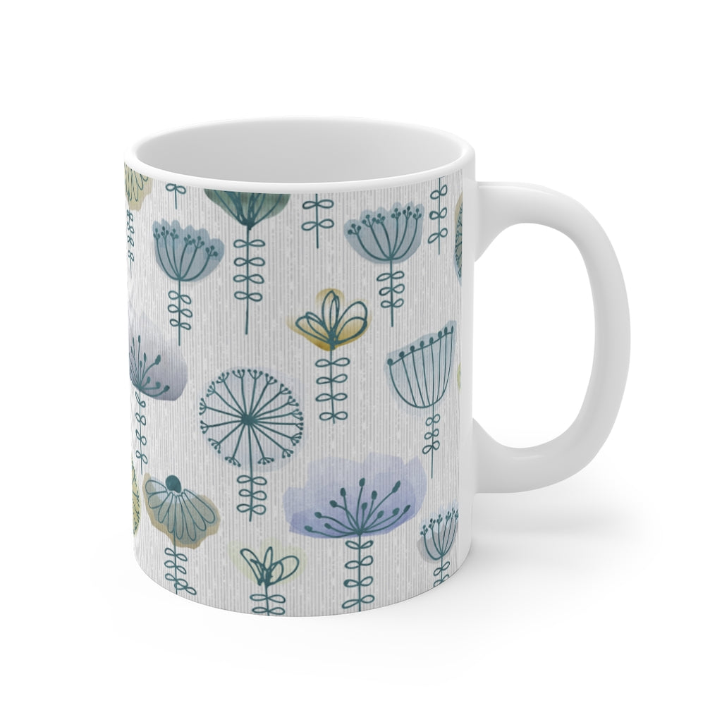 Watercolor Sketch Floral Mug in Blue