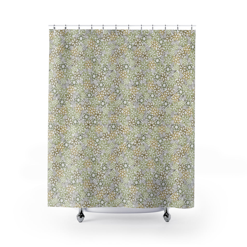 Floral Lace with Leaves Shower Curtain in Green