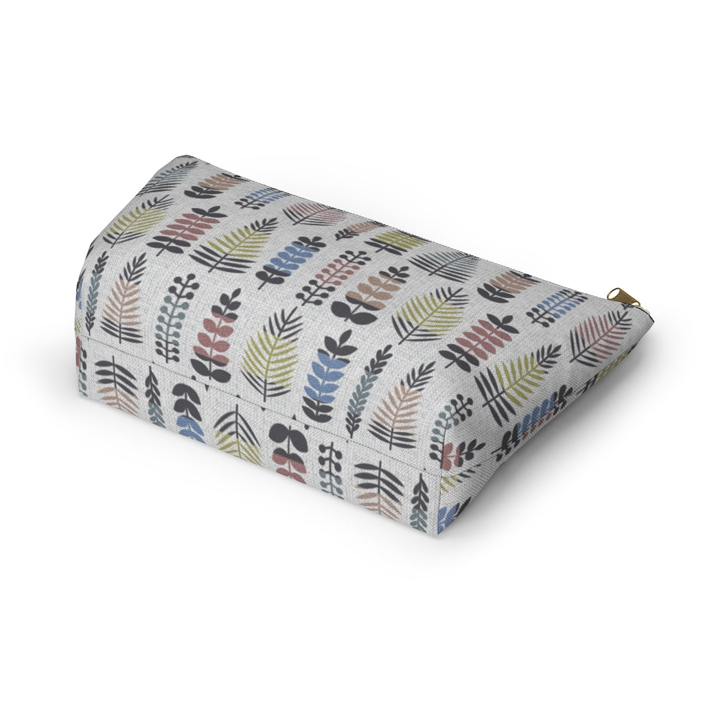 Stamped Leaves Accessory Pouch w T-bottom in Black