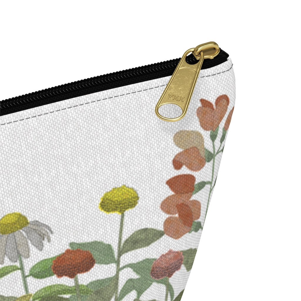 Illustrated Flowers Accessory Pouch w T-bottom in Green