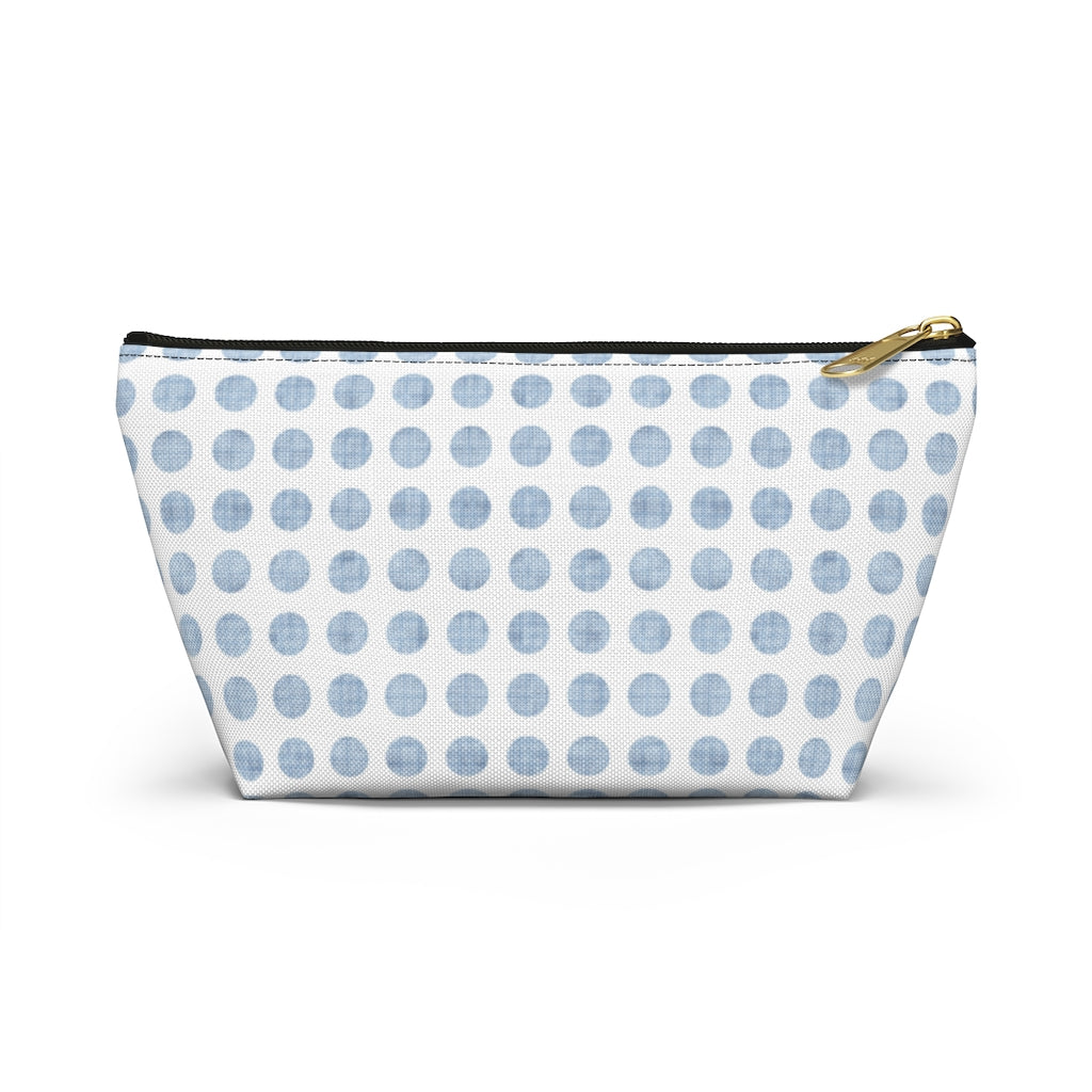 Textured Polka Dots Accessory Pouch w T-bottom in Aqua