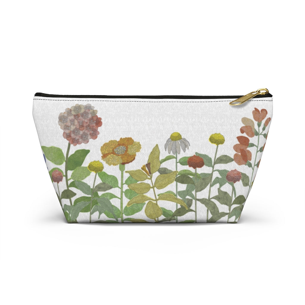 Illustrated Flowers Accessory Pouch w T-bottom in Green