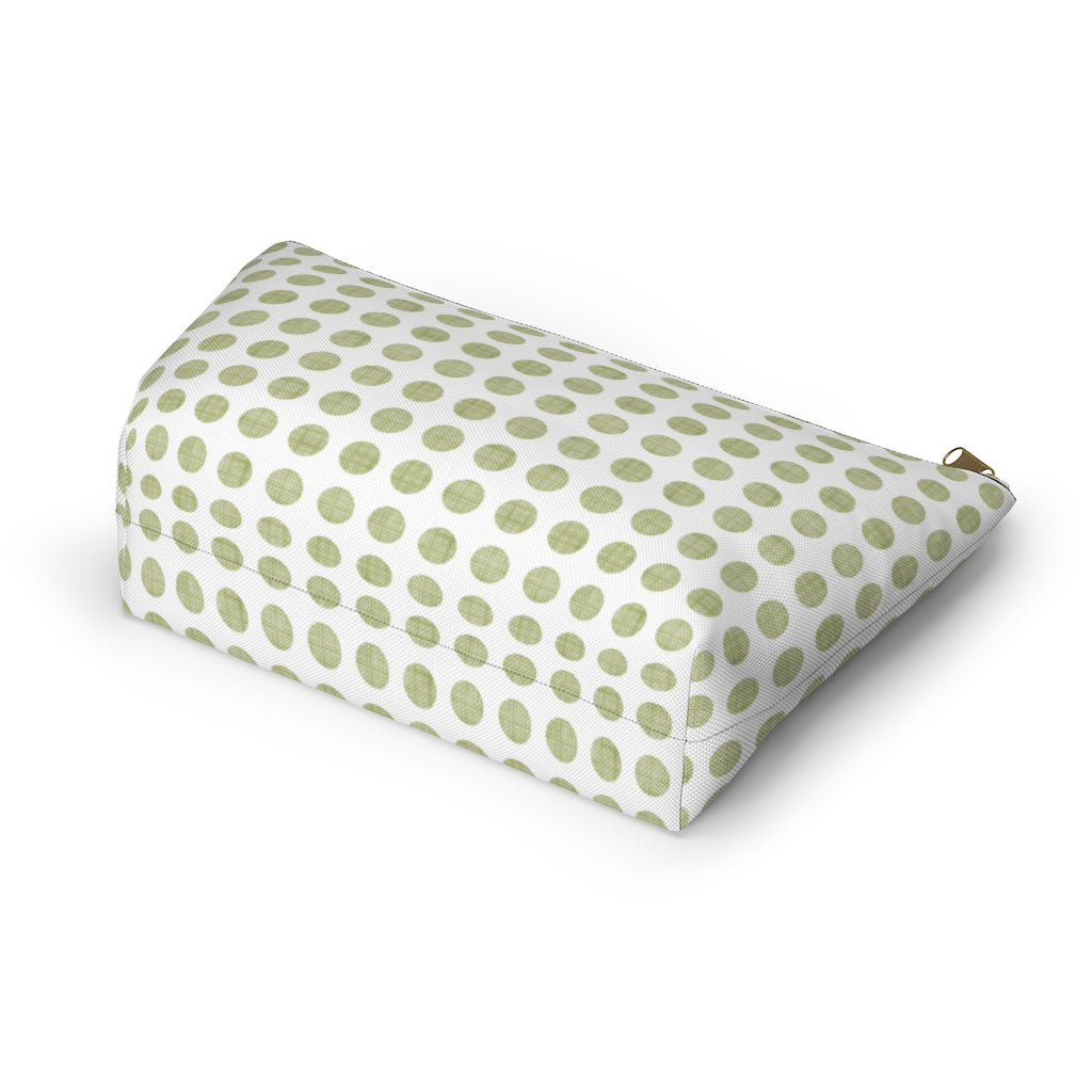 Textured Polka Dots Accessory Pouch w T-bottom in Green