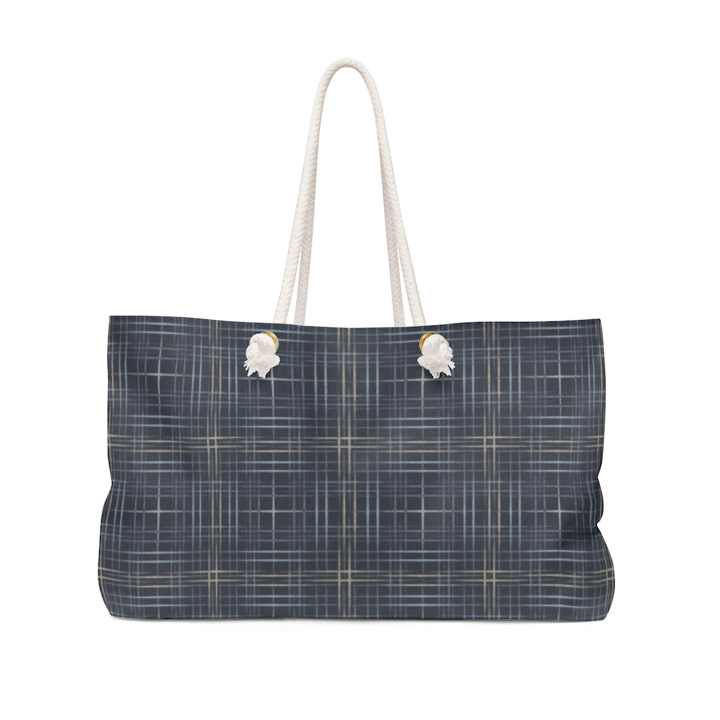 Painterly Plaid Weekender Bag in Indigo