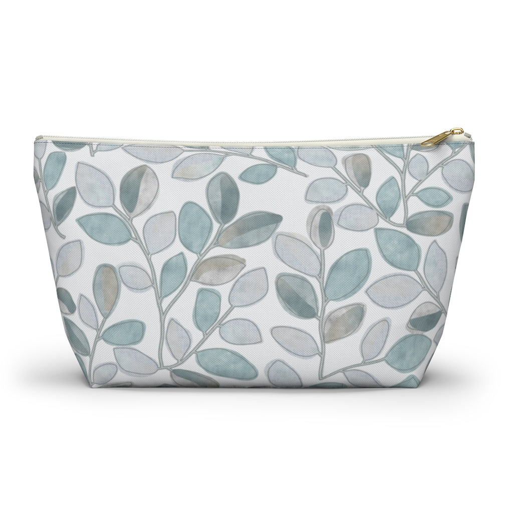 Cherry Plum Leaves Accessory Pouch w T-bottom in Aqua