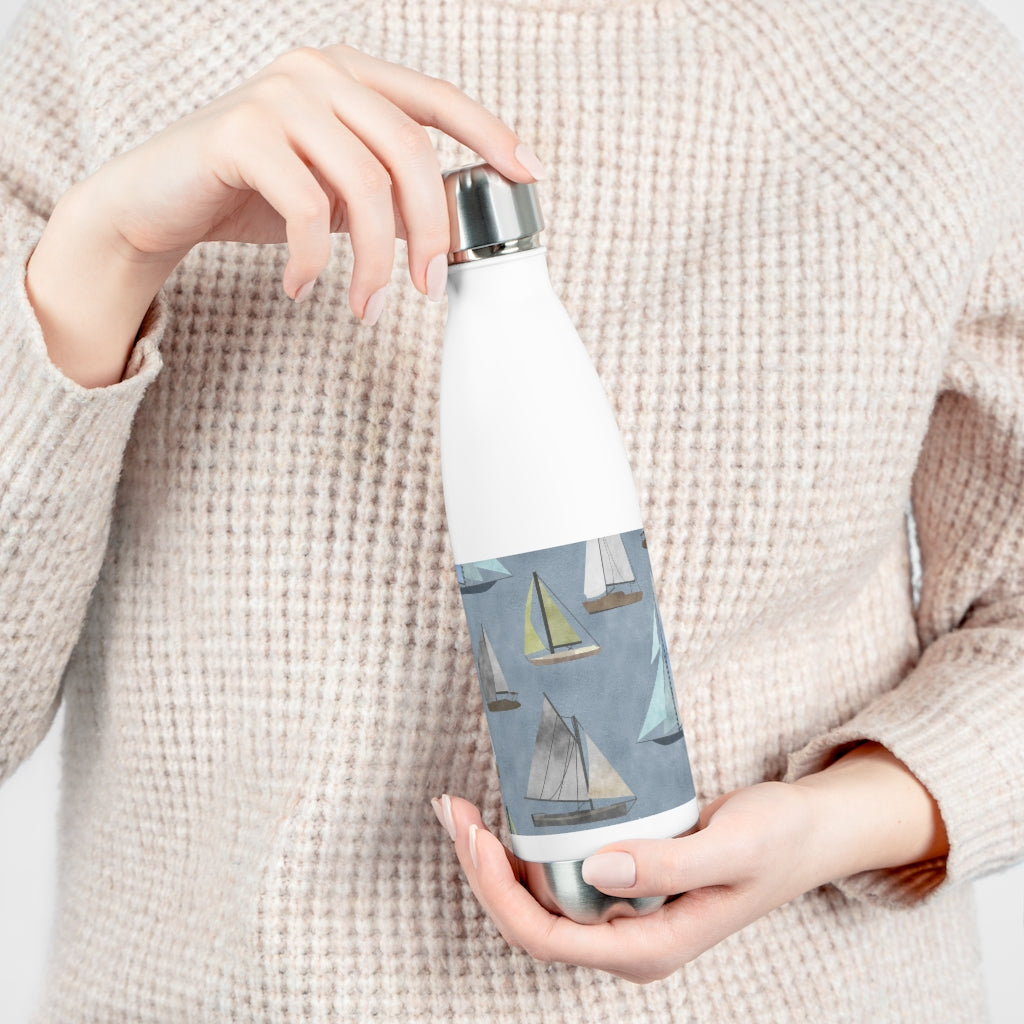 Watercolor Sailboats 20oz Insulated Bottle in Blue
