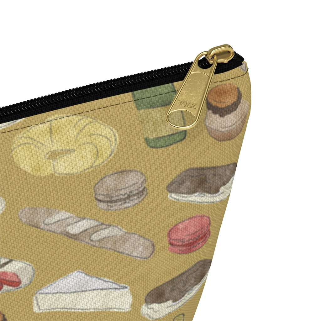 Watercolor French Pastries Accessory Pouch w T-bottom in Gold