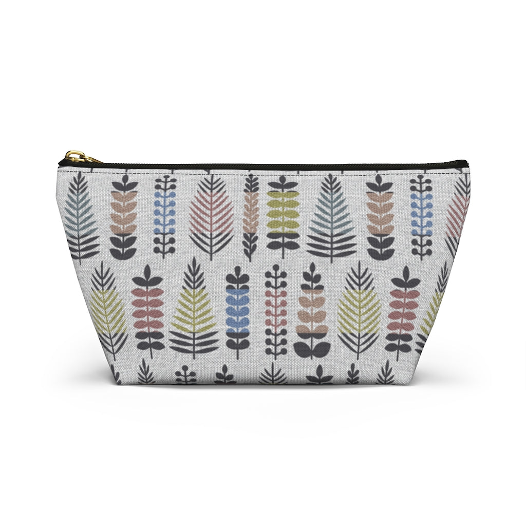 Stamped Leaves Accessory Pouch w T-bottom in Black