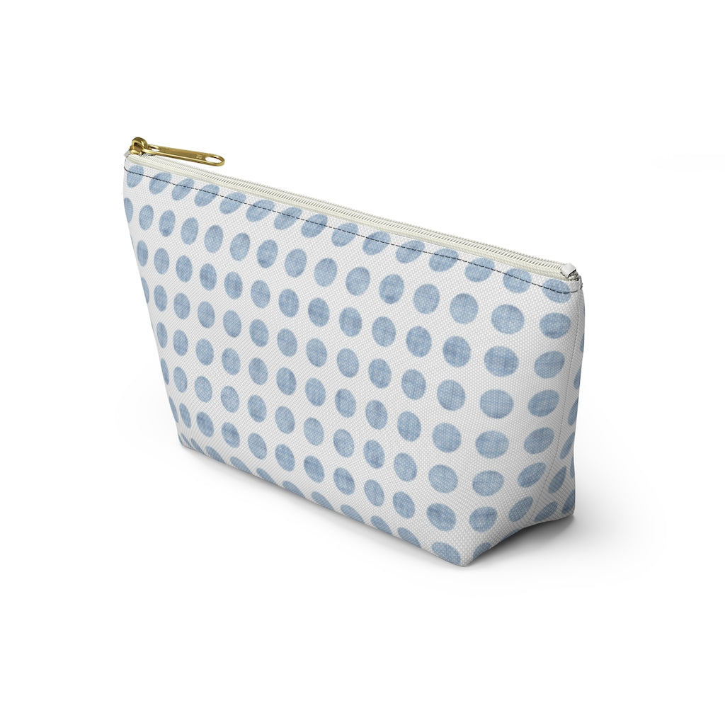 Textured Polka Dots Accessory Pouch w T-bottom in Aqua