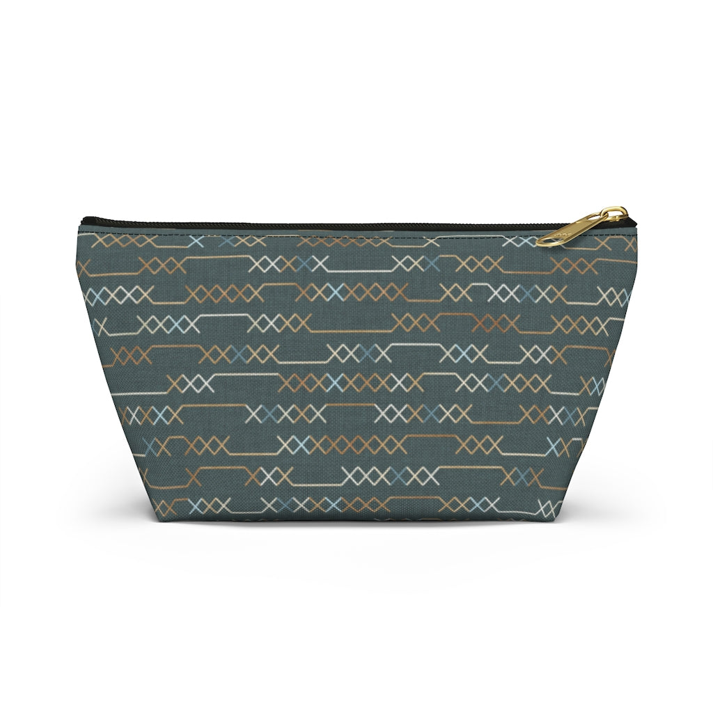 Santa Fe Stitch Accessory Pouch w T-bottom in Aqua