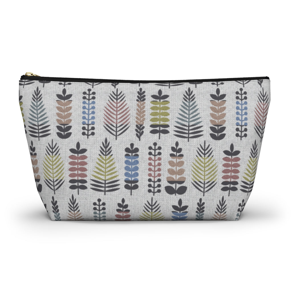 Stamped Leaves Accessory Pouch w T-bottom in Black