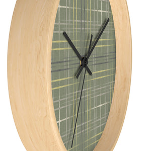 Painterly Plaid Wall Clock in Green