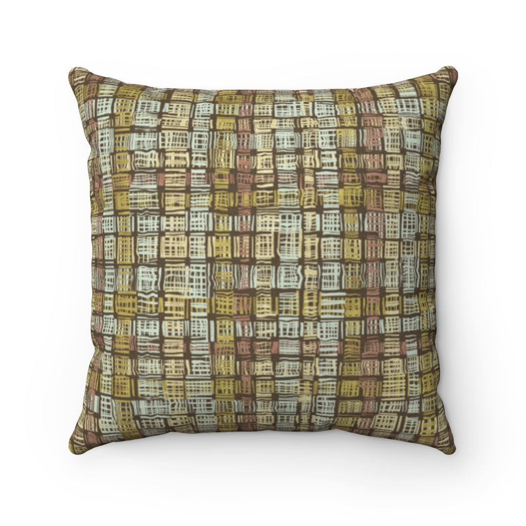 Textured Plaid Square Throw Pillow in Brown