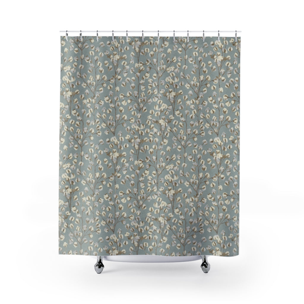 Cotton Branch Shower Curtain in Aqua