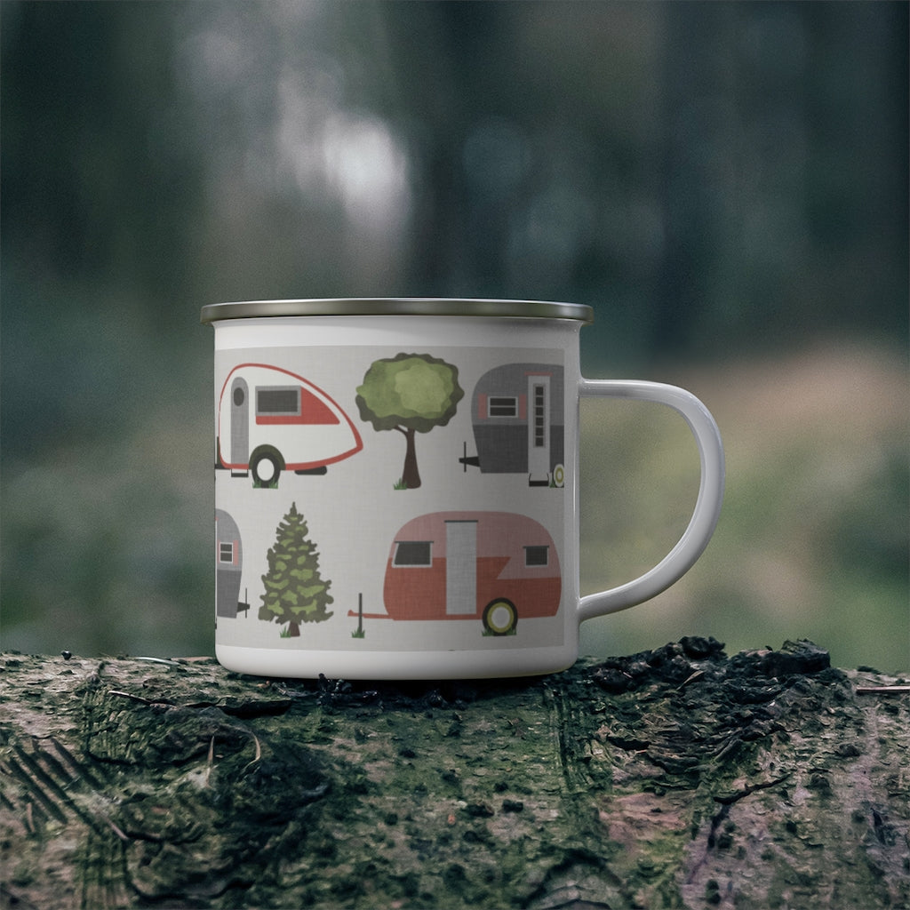 Teardrop Campers Enamel Mug in Pink