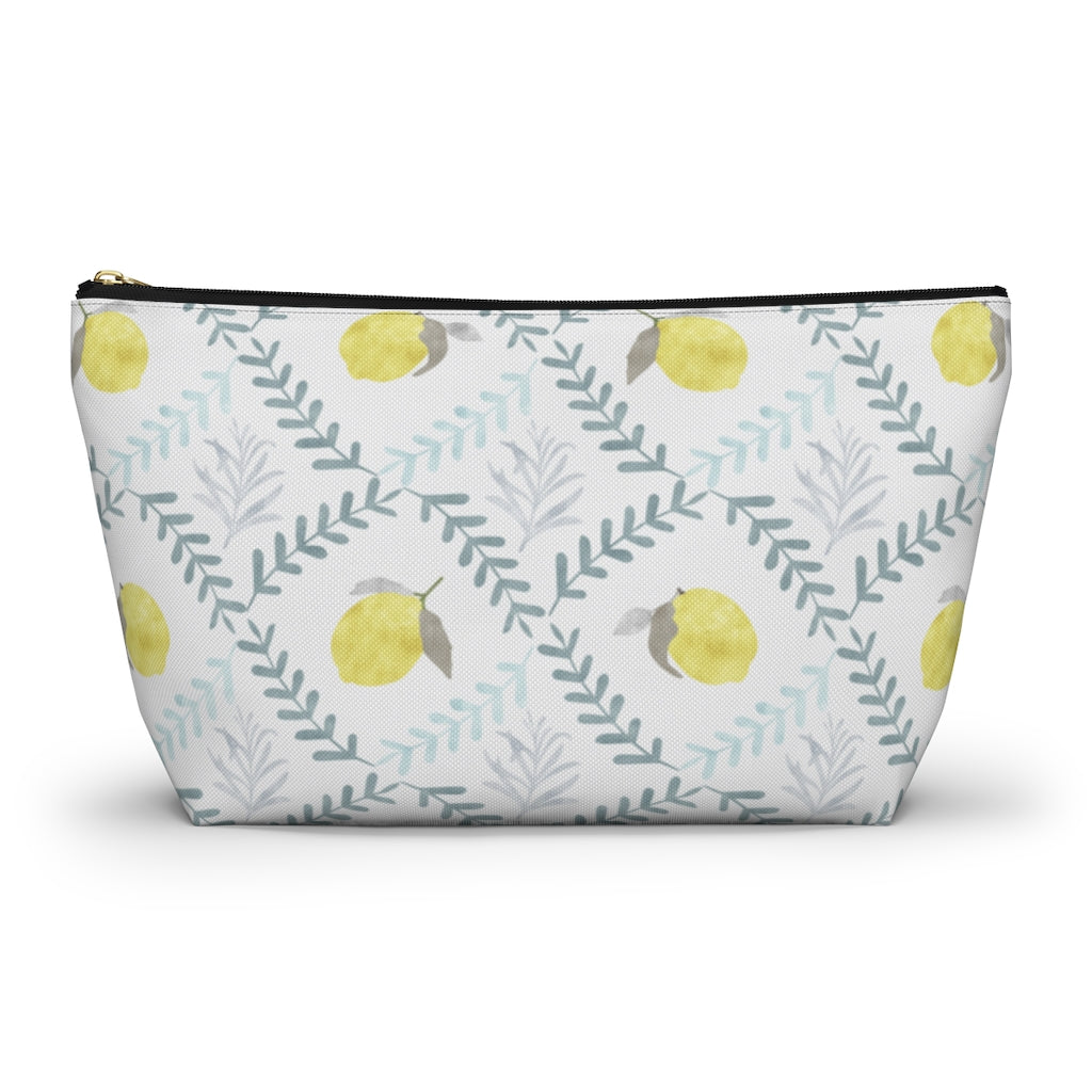 Lemon Tile Accessory Pouch w T-bottom in Aqua