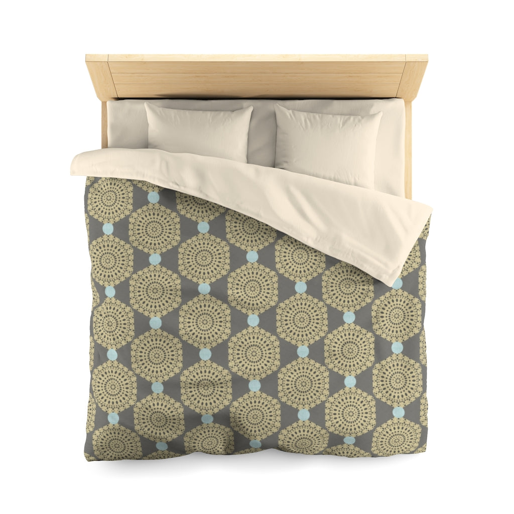 Lace Hexagon Microfiber Duvet Cover in Tan