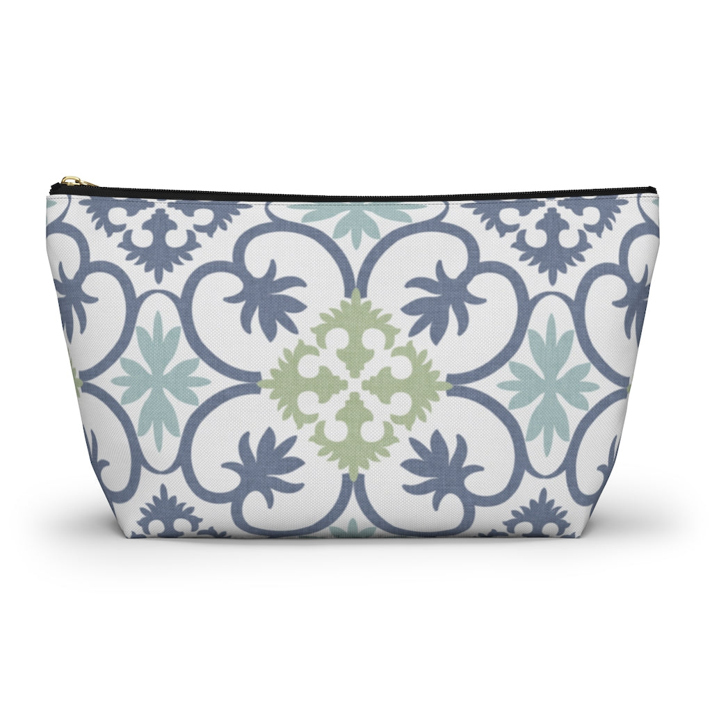 Portugal Tile Accessory Pouch w T-bottom in Blue