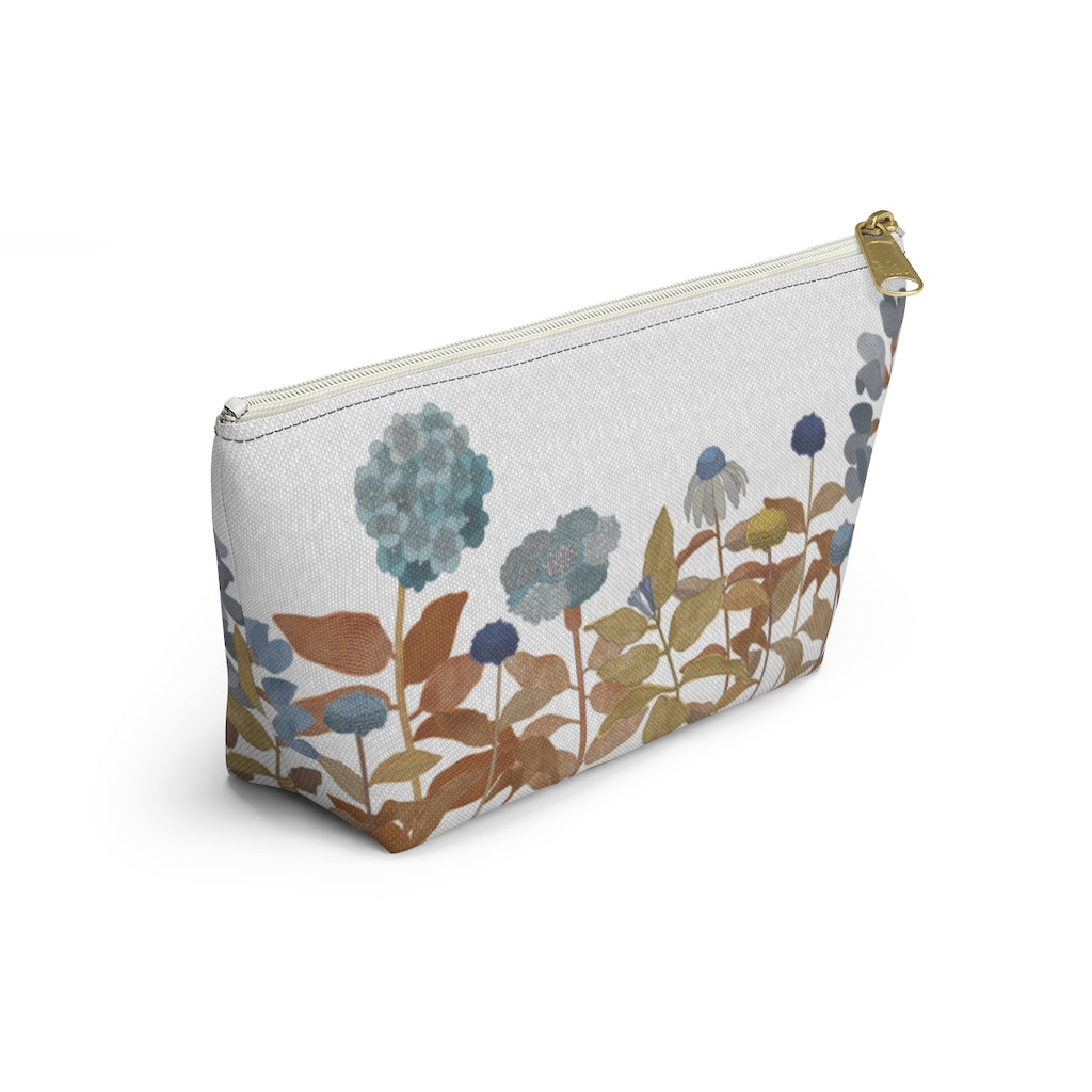 Illustrated Flowers Accessory Pouch w T-bottom in Orange