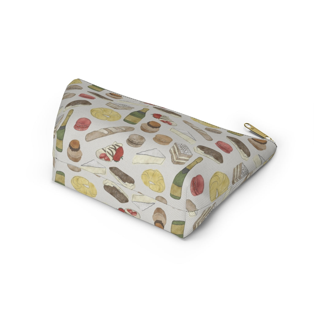 Watercolor French Pastries Accessory Pouch w T-bottom in Cream