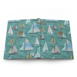 Watercolor Sailboats Hardcover Journal Matte in Teal