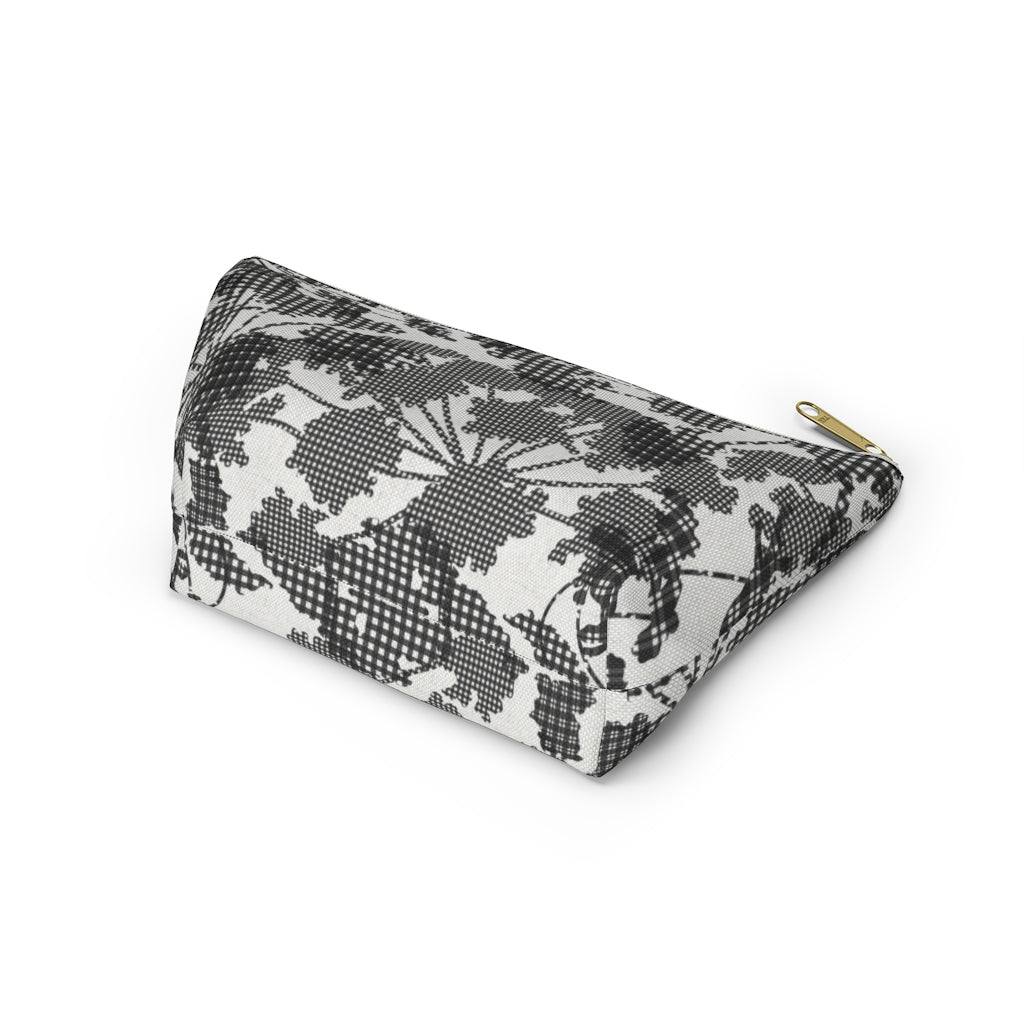 Floral Plaid Accessory Pouch w T-bottom in Black