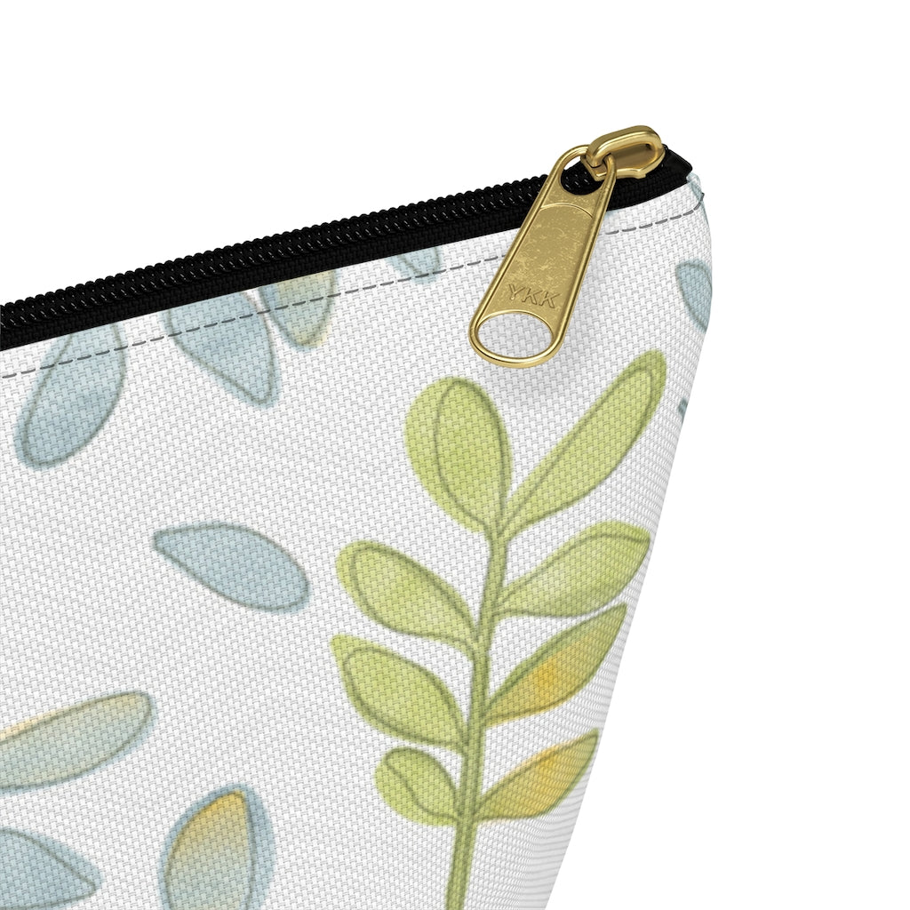 Watercolor Tossed Leaves Accessory Pouch w T-bottom in Aqua