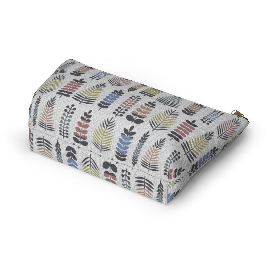 Stamped Leaves Accessory Pouch w T-bottom in Black