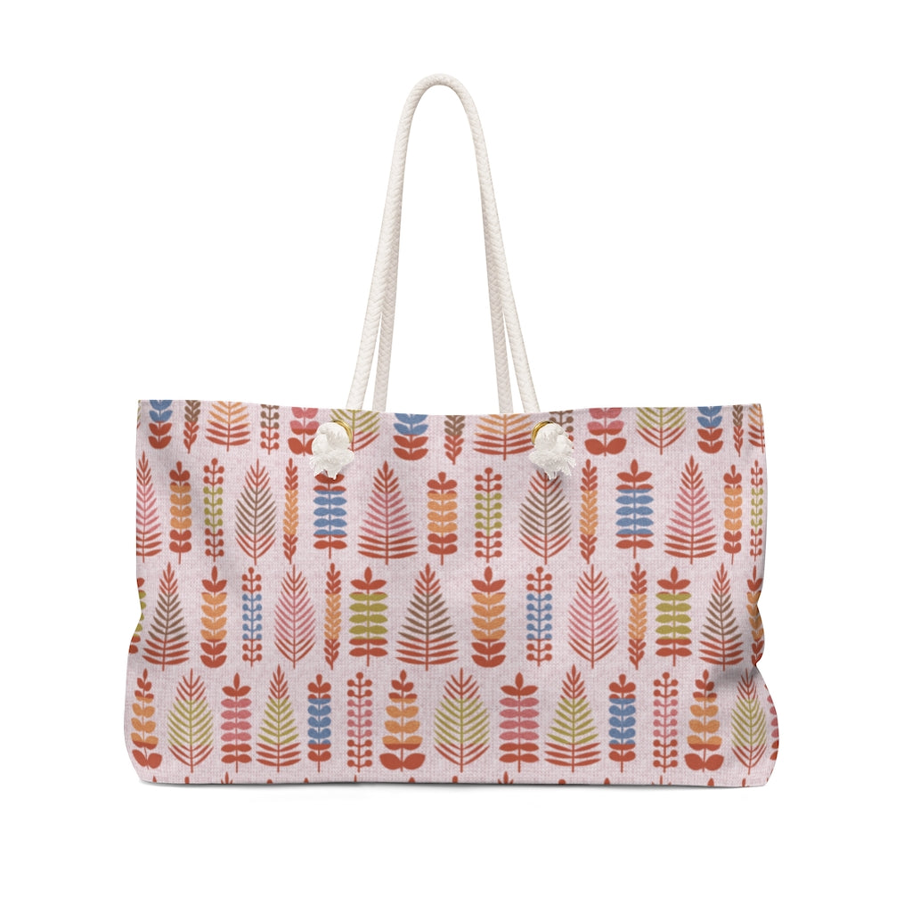 Stamped Leaves Weekender Bag in Red