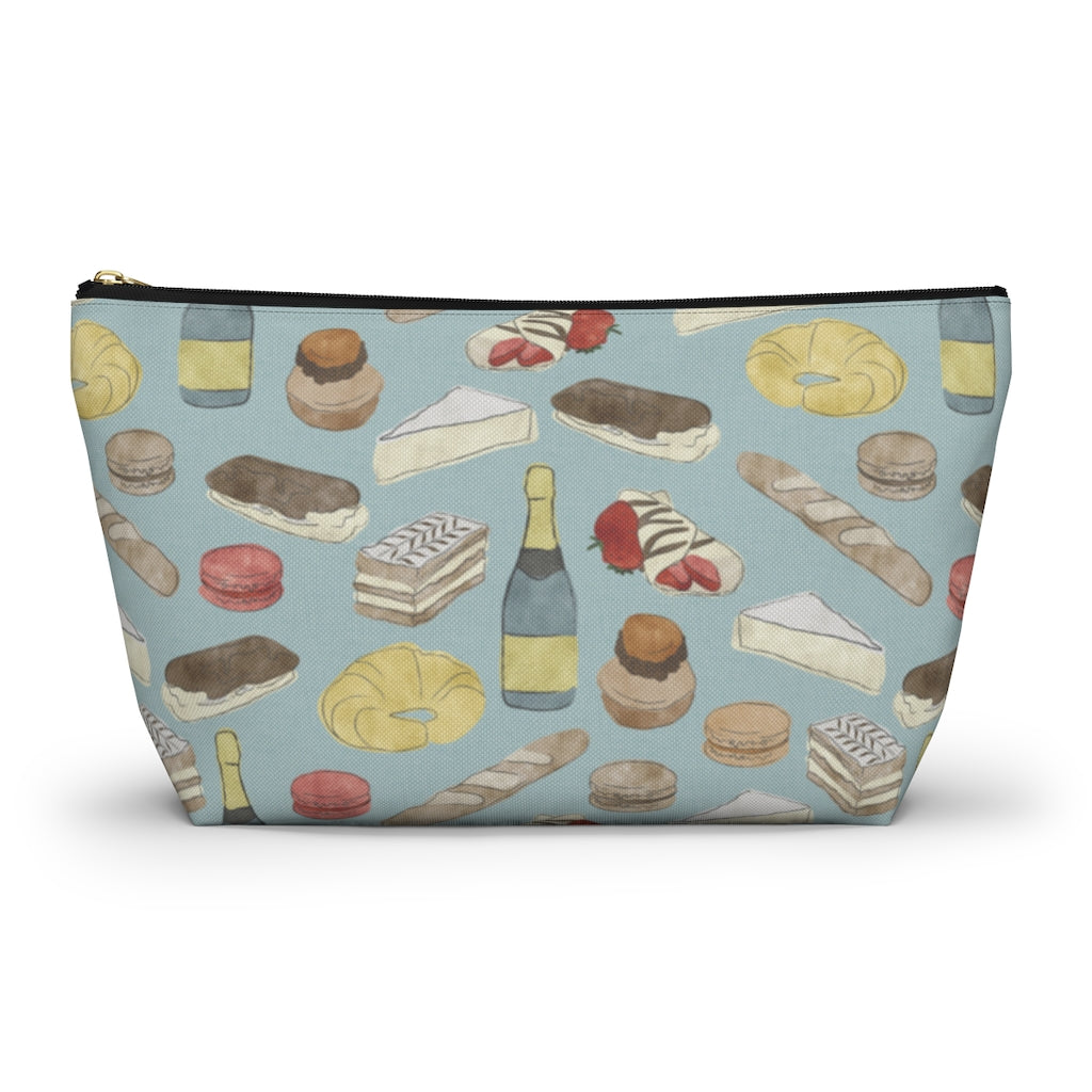 Watercolor French Pastries Accessory Pouch w T-bottom in Aqua
