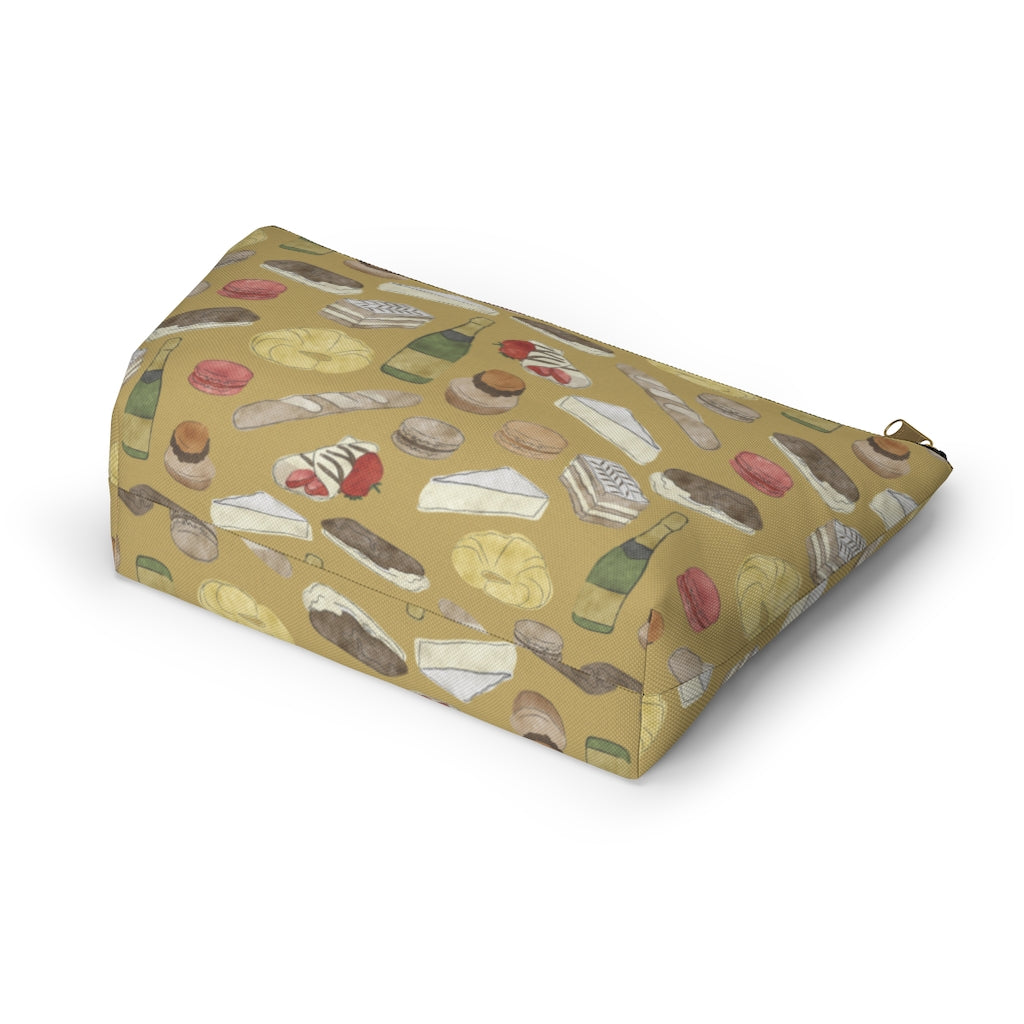 Watercolor French Pastries Accessory Pouch w T-bottom in Gold