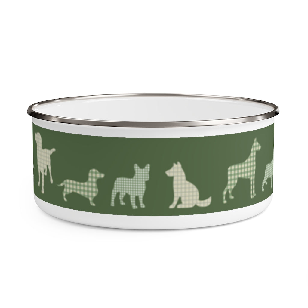 Dogs Enamel Bowl in Green