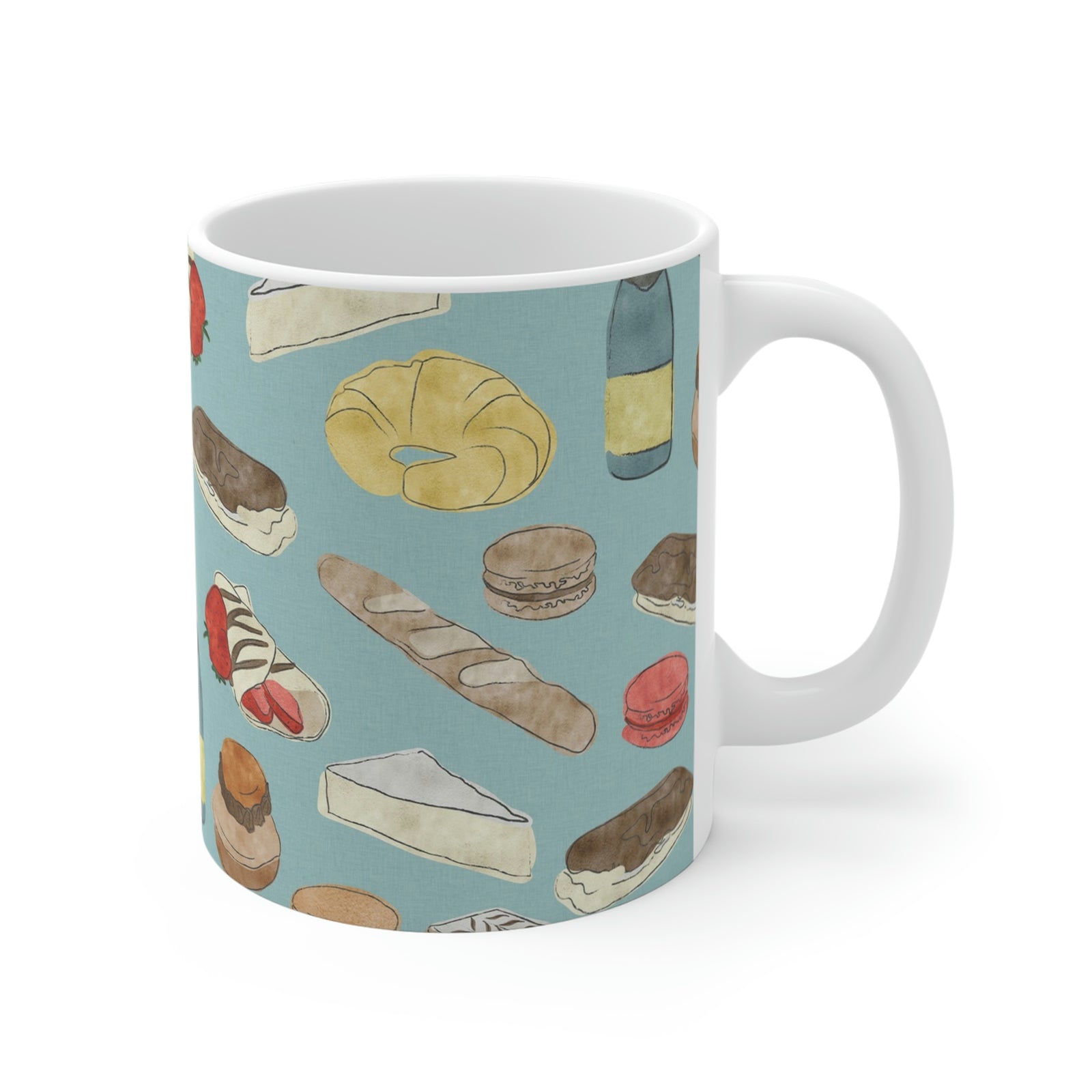 Watercolor French Pastries Mug in Aqua