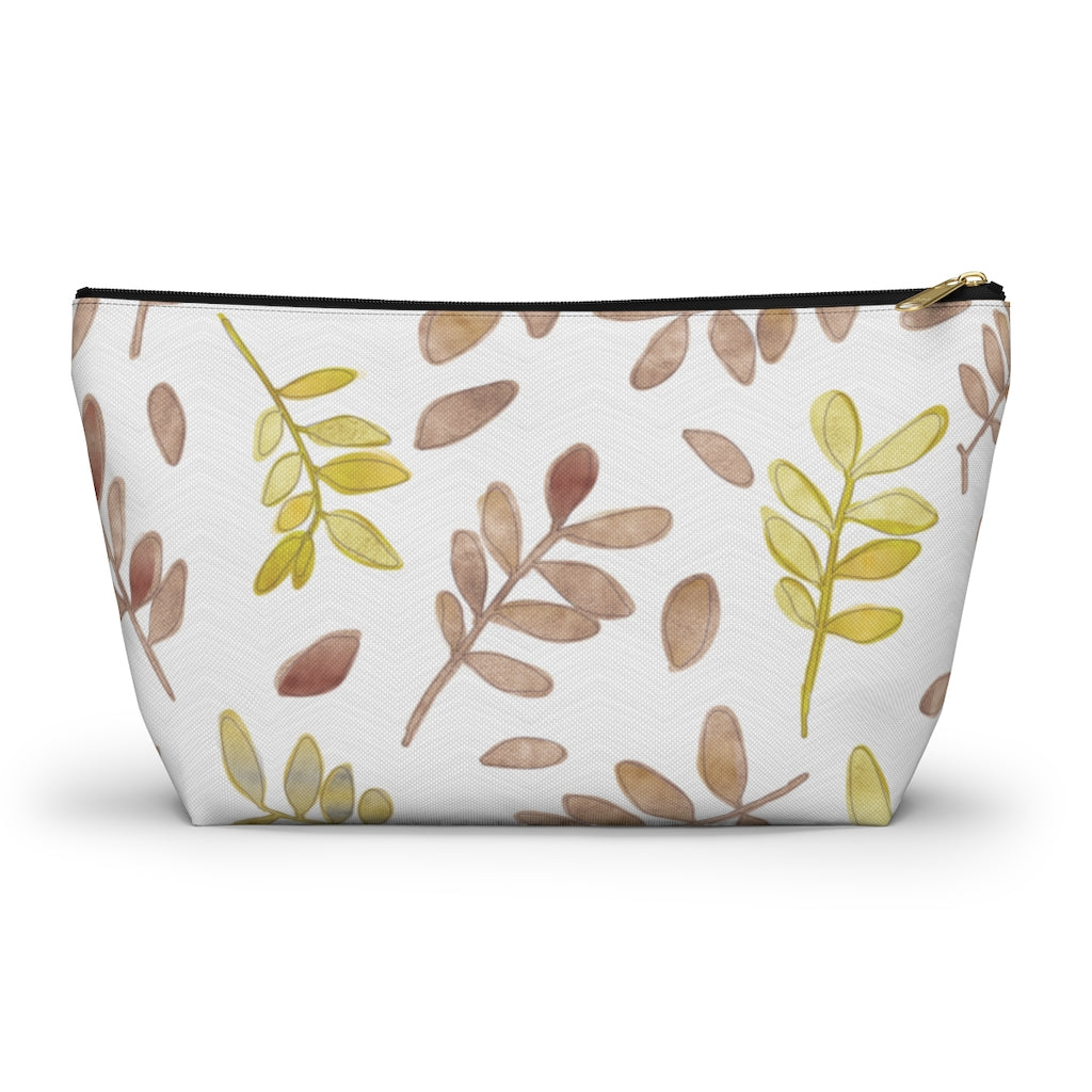 Watercolor Tossed Leaves Accessory Pouch w T-bottom in Red