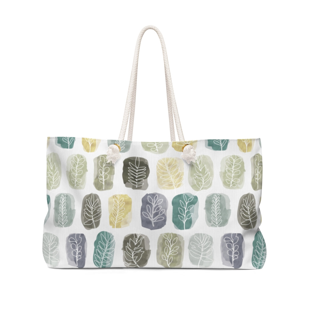 Watercolor Leaf Stamp Weekender Bag in Teal