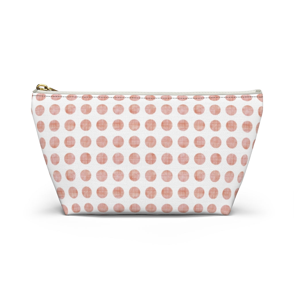 Textured Polka Dots Accessory Pouch w T-bottom in Peach