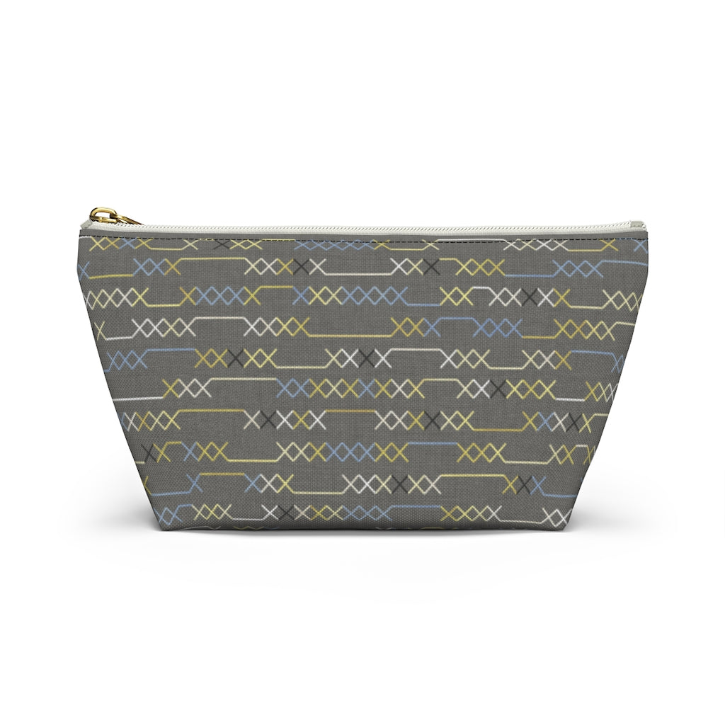 Santa Fe Stitch Accessory Pouch w T-bottom in Gray